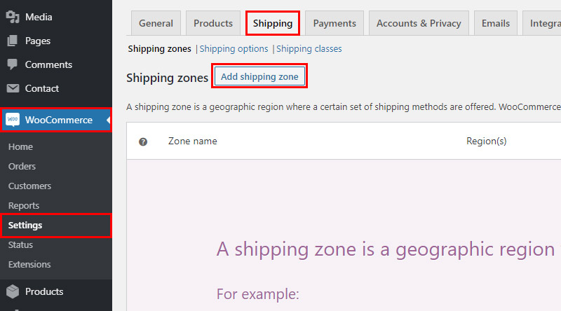 WooCommerce 添加送货区
